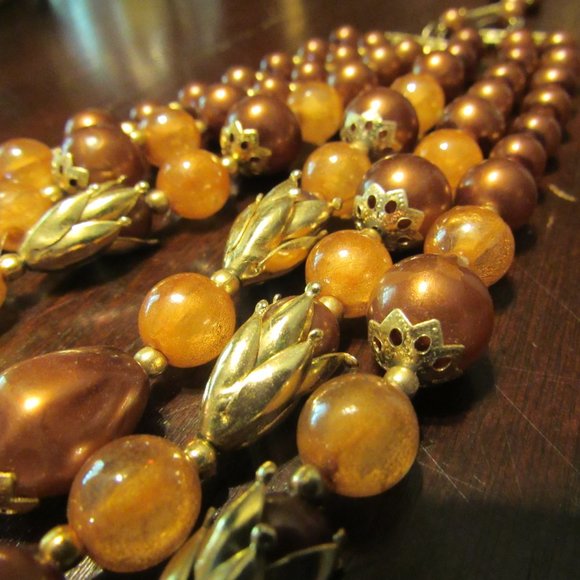 🧡 Gorgeous Vintage Copper-Gold Tulip Beaded Necklace - Picture 5 of 16